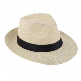 Men Women Straw Panama Hat Fedora Trilby Cap Sombrero Sunhat Wide Brim Beige