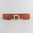 New Retro Fashion Women's Perforation-free Belt Pearl Needle Buckle Elastic Elastic Belt
