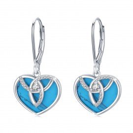 Celtic Drop Earrings 925 Sterling Silver Turquoise Leverback Earrings Celtic Knot Dangle Earrings Irish Jewelry Gifts for Women Girls 