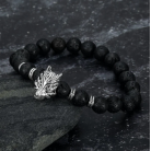 Asgard Crafted Grey Wolf Head And Lava Stone Bracelet