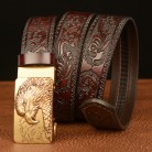 Self-buckled Men's Belt Leather Personalized Carved Casual Jeans