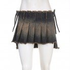 Retro Vintage Blue Hot Girl Low Waist Slim A-line Skirt