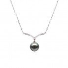Grey Pearl Necklace Women's 18K White Gold Plated Zircon V-shaped Clavicle Chain