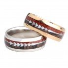 Stainless Steel Wood Grain Arrow Inlaid Ring