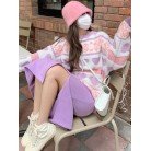 Japanese Love Contrast Color Sweater Female Gentle Wind Lazy Retro