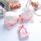 Japanese Printed Film Cup Girls Without Steel Ring Cute Gathering Underwear Bra Set